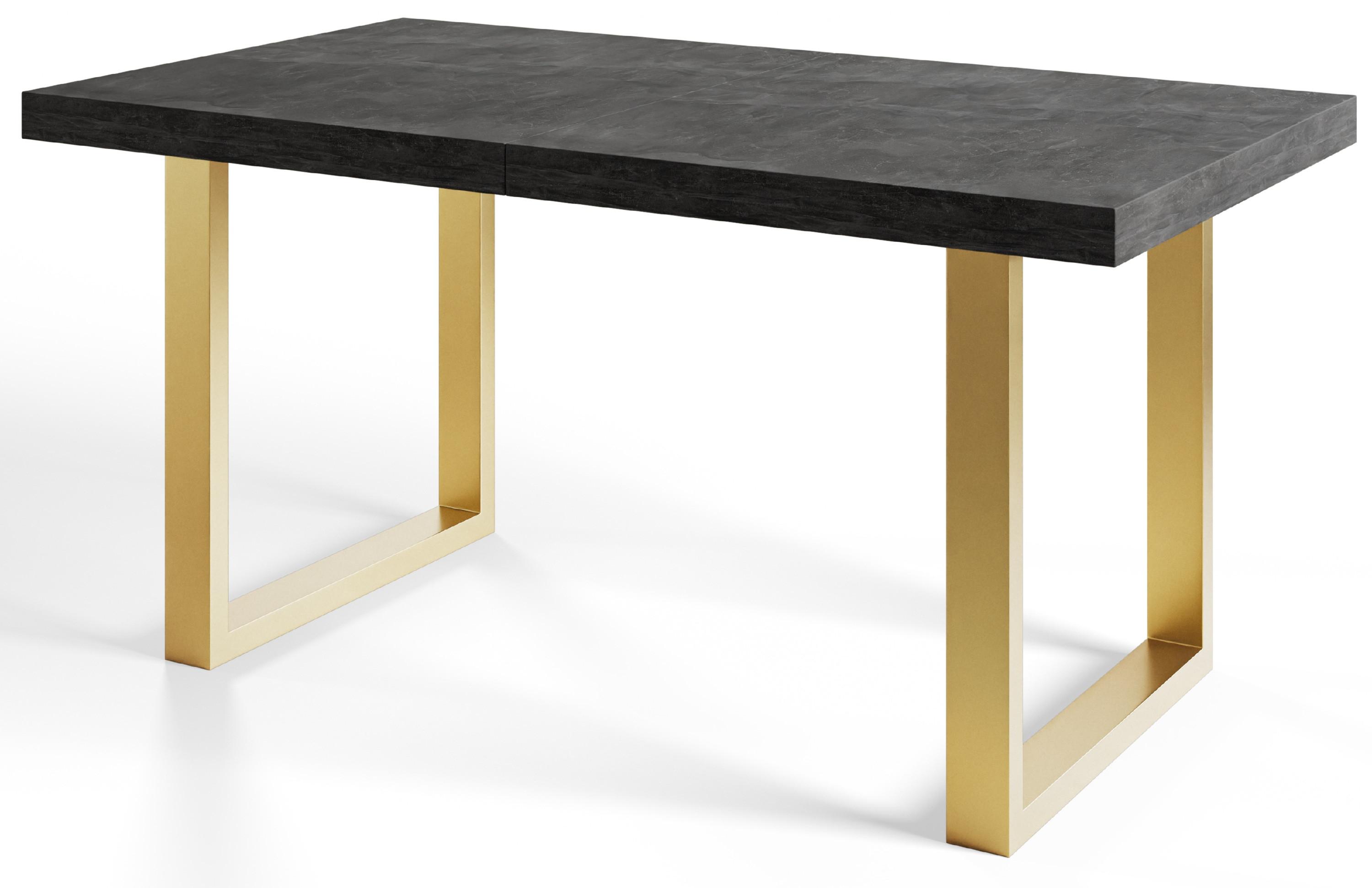 INDUSTRIELLER Esszimmertisch LOFT-U, ausziehbarer Tisch, Größe: 120-220X80X77 cm, Wohnzimmertisch Farbe: Dunkelgrau, mit Metallbeinen in Farbe Gold - Dunkelgrau/Goldfarben, Holzwerkstoff (120/80/77cm) - Alpi-Möbel