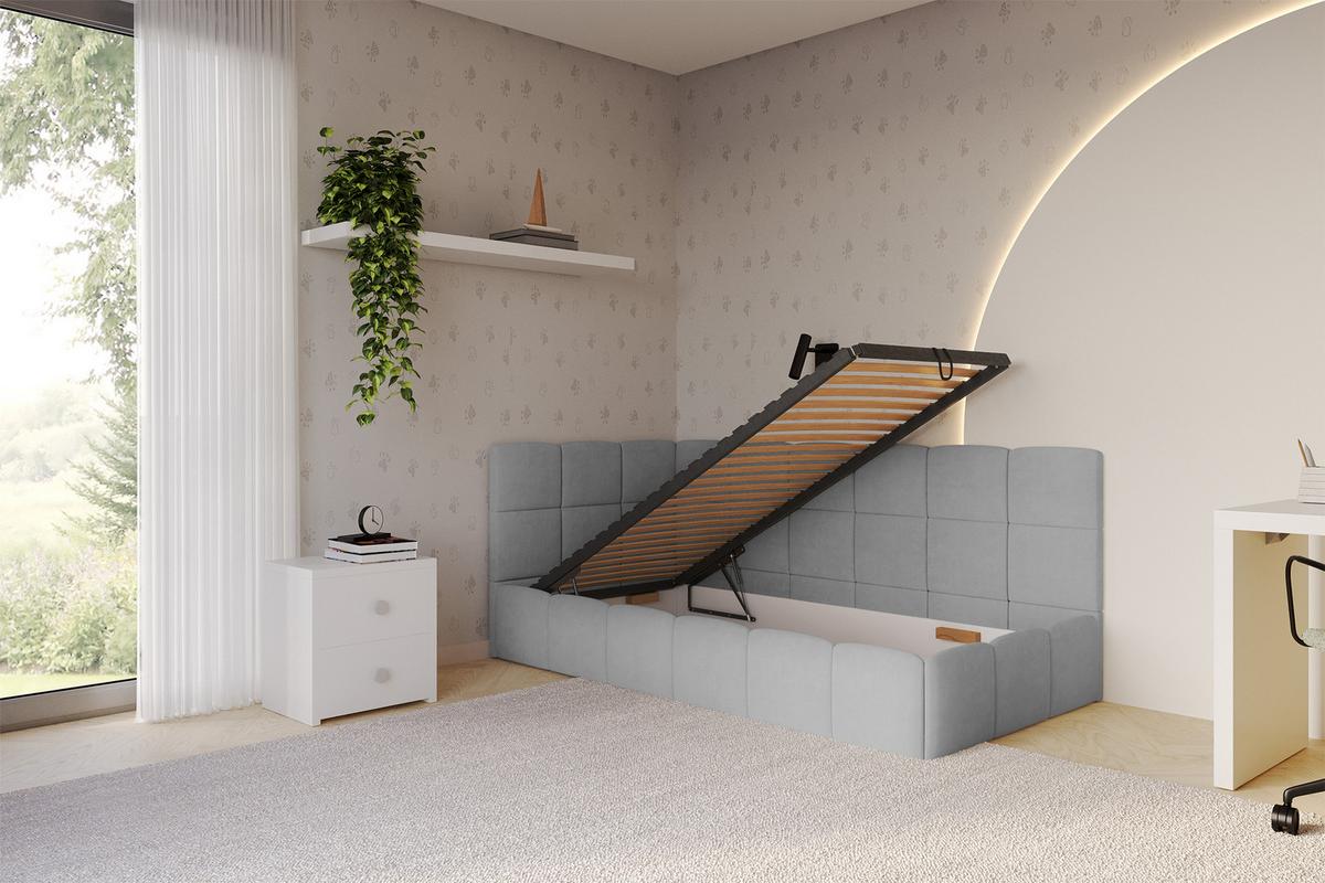 EINZELBETT Jugendbett mit Bettkasten Rechts, mit Matratze - LIVY 100x200 Grau - Anthrazit, Holzwerkstoff/Textil (100/200cm) - ALTDECOR