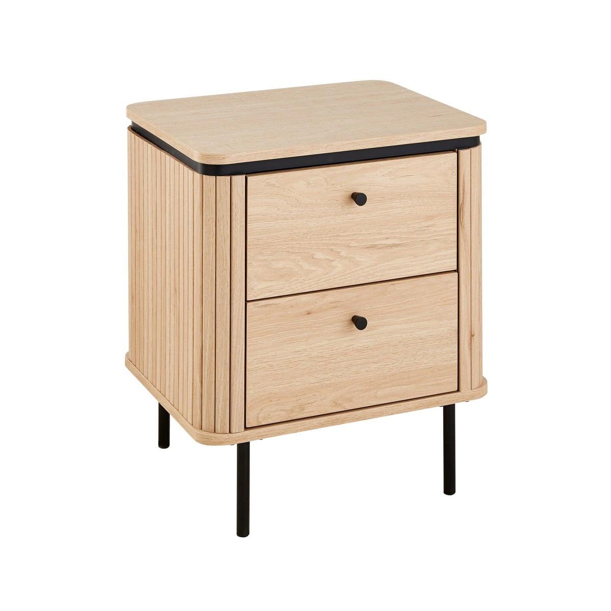 NACHTTISCH mit 2 Schubladen und seitlichem Rillen-Effekt H55 cm malaga 48/55/40 cm - Eschefarben, Holzwerkstoff (40/55/42cm) - Calicosy