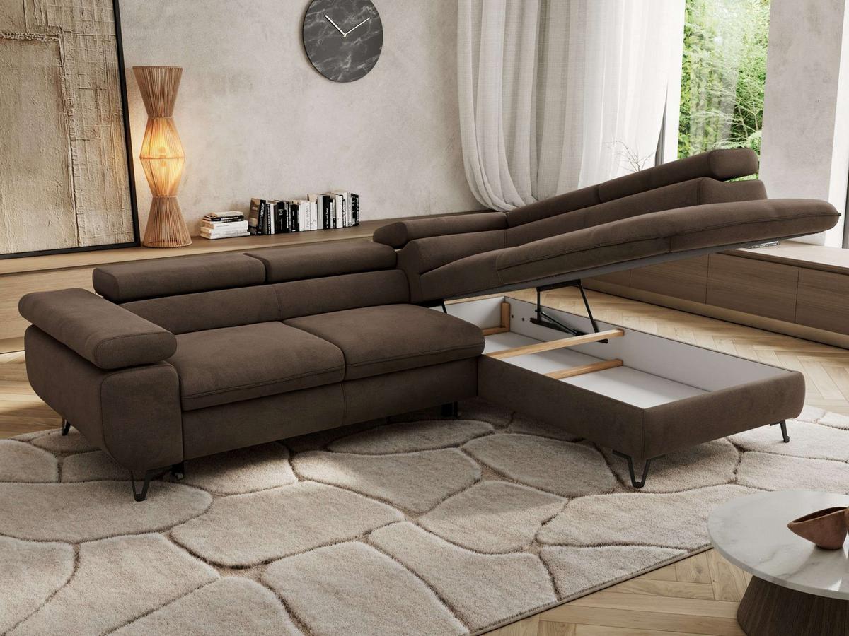 ECKSOFA PABLO L Braun Velvet - Rechts Seite - Schwarz/Braun, Textil/Metall (273/208cm) - MKS