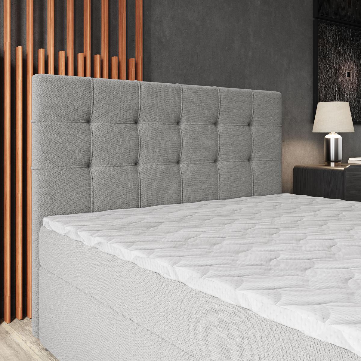 BOXBETT PALMA 180x200 cm mit Matratze und Topper, H2+H3 - Grau - Grau, Holz (180/200cm) - MASSENO