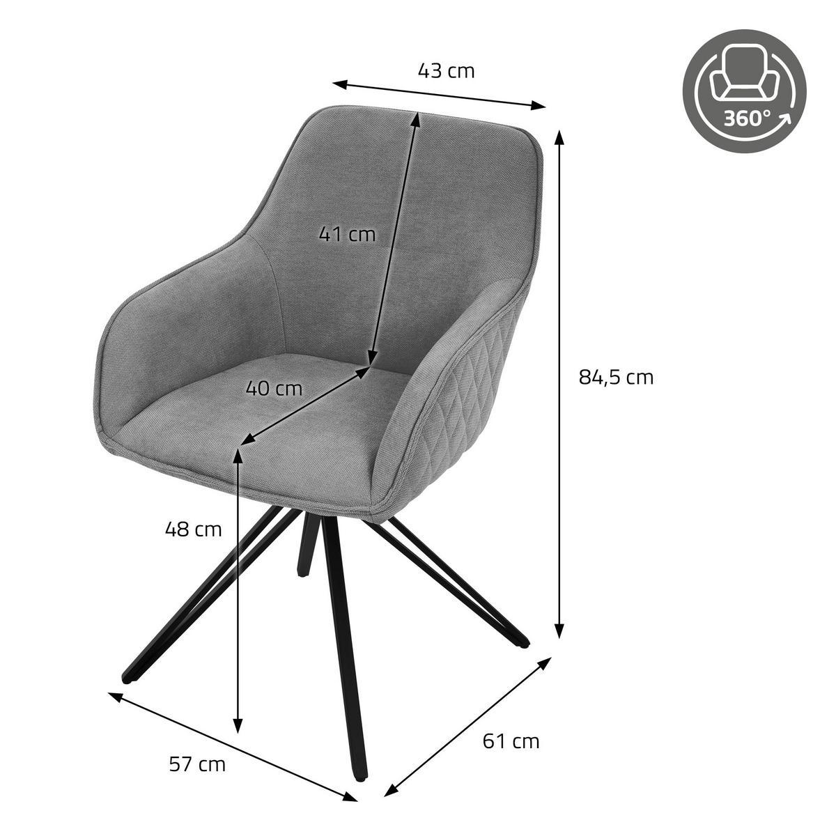 ESSZIMMERSTUHL 4er Set drehbar Grau Webstoff - Schwarz/Grau, Textil/Metall (61/84.5/57cm) - ML-DESIGN
