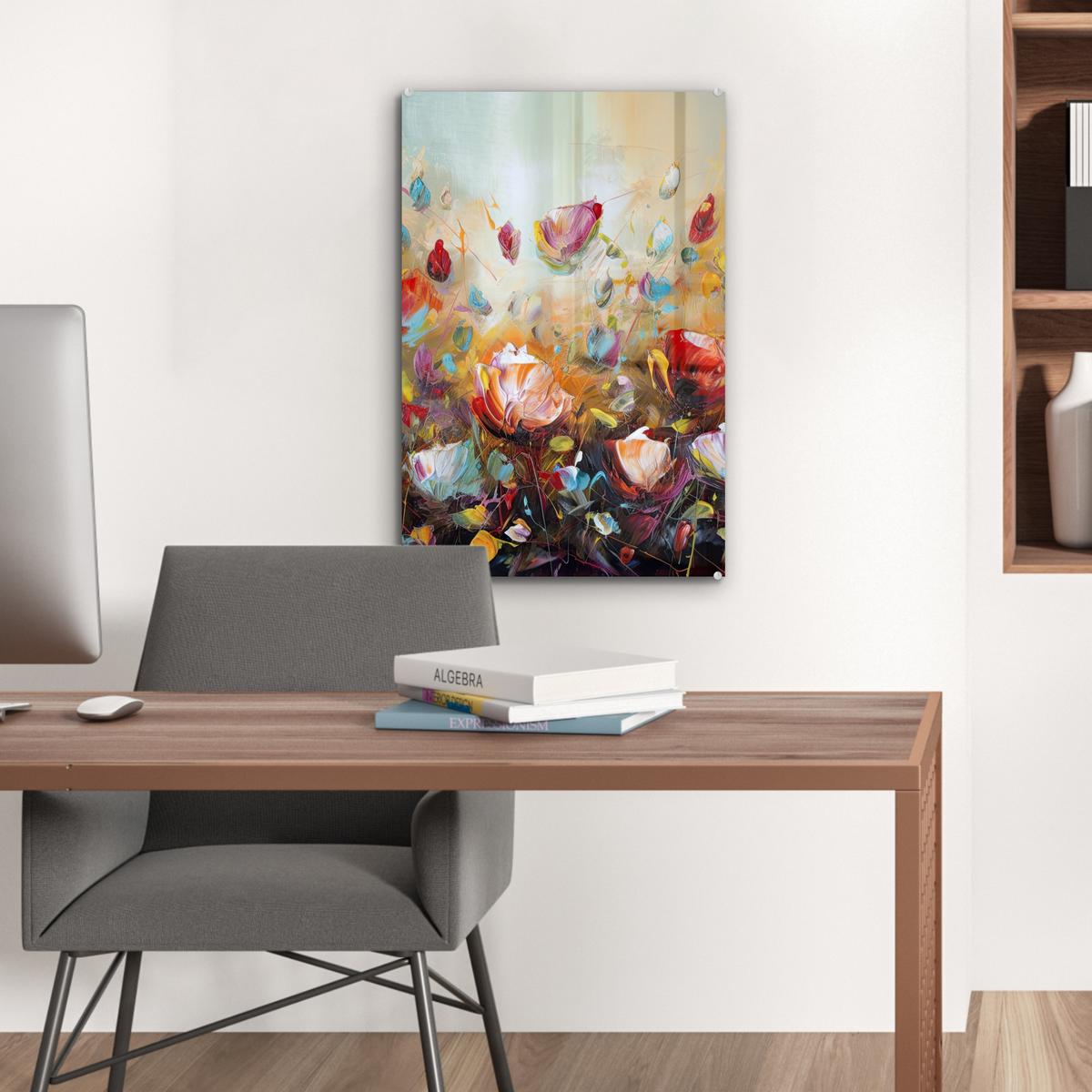 ACRYLGLASBILD Blumen - Kunst - Natur - Ölgemälde Wanddeko Wohnzimmer 40x60 cm - Multicolor, Glas (40/60cm) - MuchoWow
