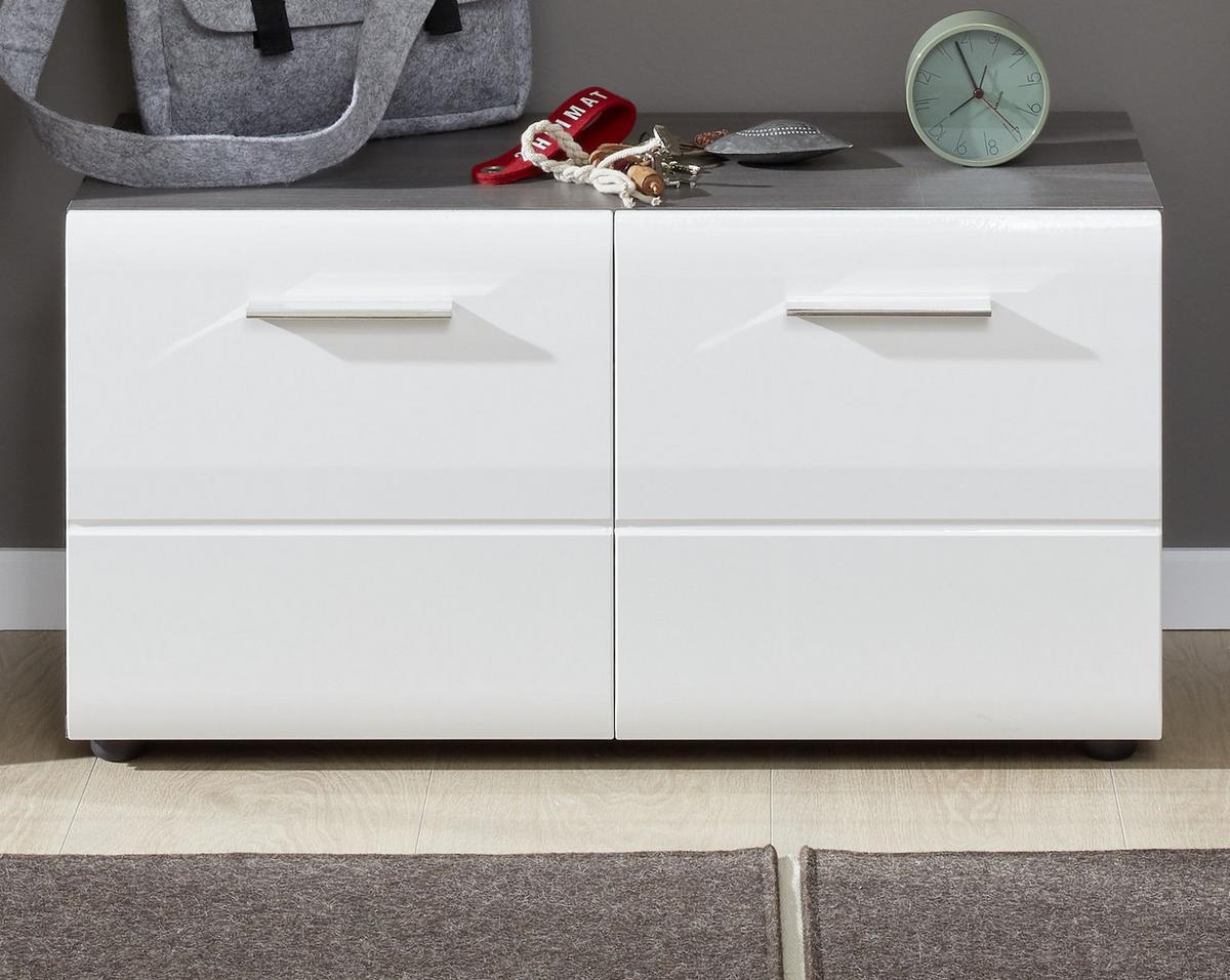 GARDEROBENBANK Hochglanz weiß, Sardegna grau 80 x 41 cm, Schuhbank mit Türen - Weiß Hochglanz/Silberfarben, Holzwerkstoff/Kunststoff (80/35/41cm) - Top.Furn