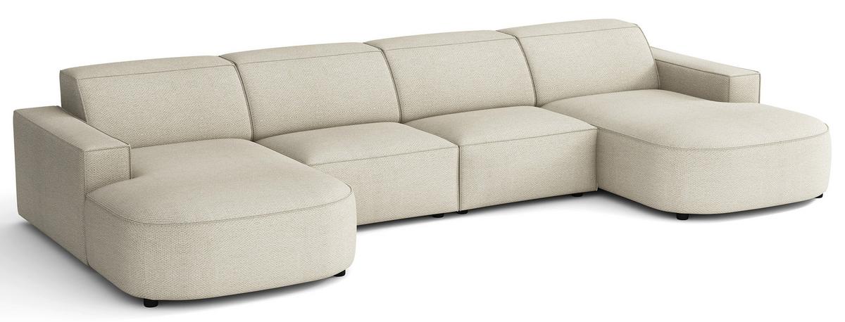 WOHNLANDSCHAFT Sallmo U-Form, universell, 3-Sitzer 374 cm - Creme/Schwarz, Kunststoff/Textil (374/70/166cm) - Selsey