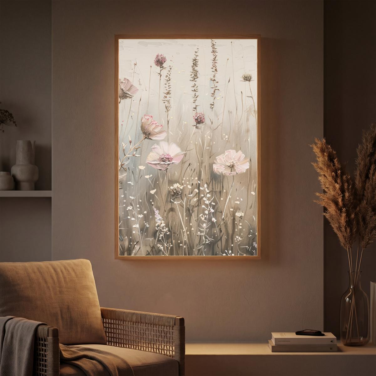 WANDLEUCHTE MIT AKKU Blumen - Rosa - Modern - Beige 70x100 cm - Altrosa, Holzwerkstoff (70/100/8cm) - OnlyWow