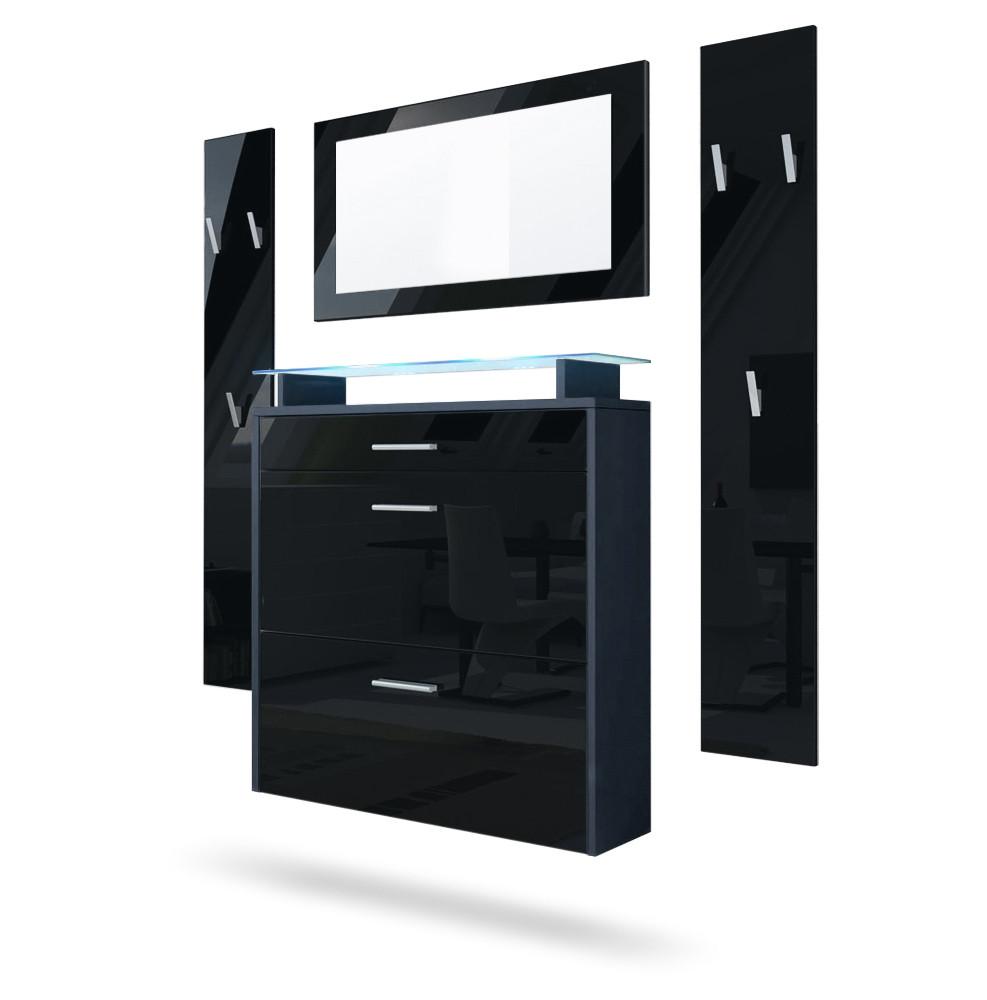 GARDEROBE Malea Fronten in Schwarz Hochglanz - Schwarz Hochglanz, Holzwerkstoff (180/180/23cm) - Vladon