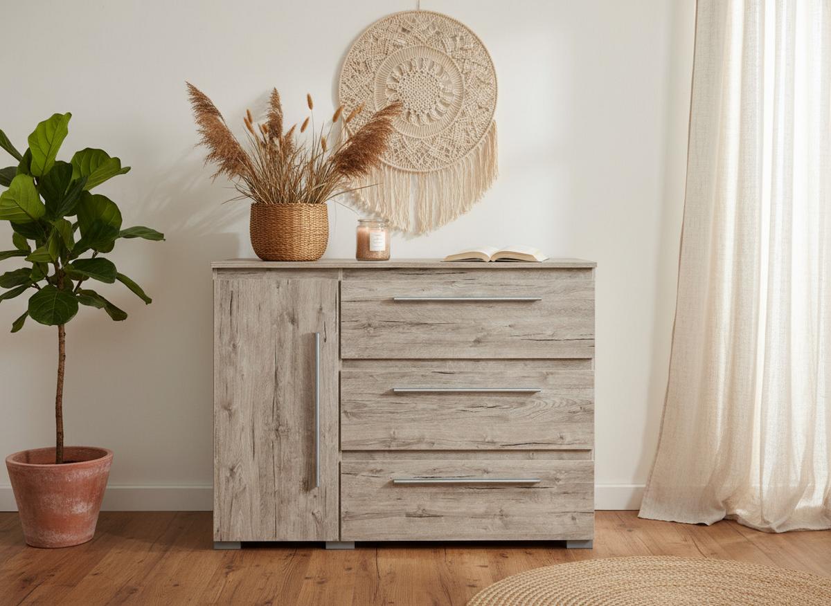 KOMMODE Bali 127/92/50 cm Eiche Sand - Sandfarben/Eichefarben, Holzwerkstoff/Kunststoff (127/92/50cm) - arthur berndt
