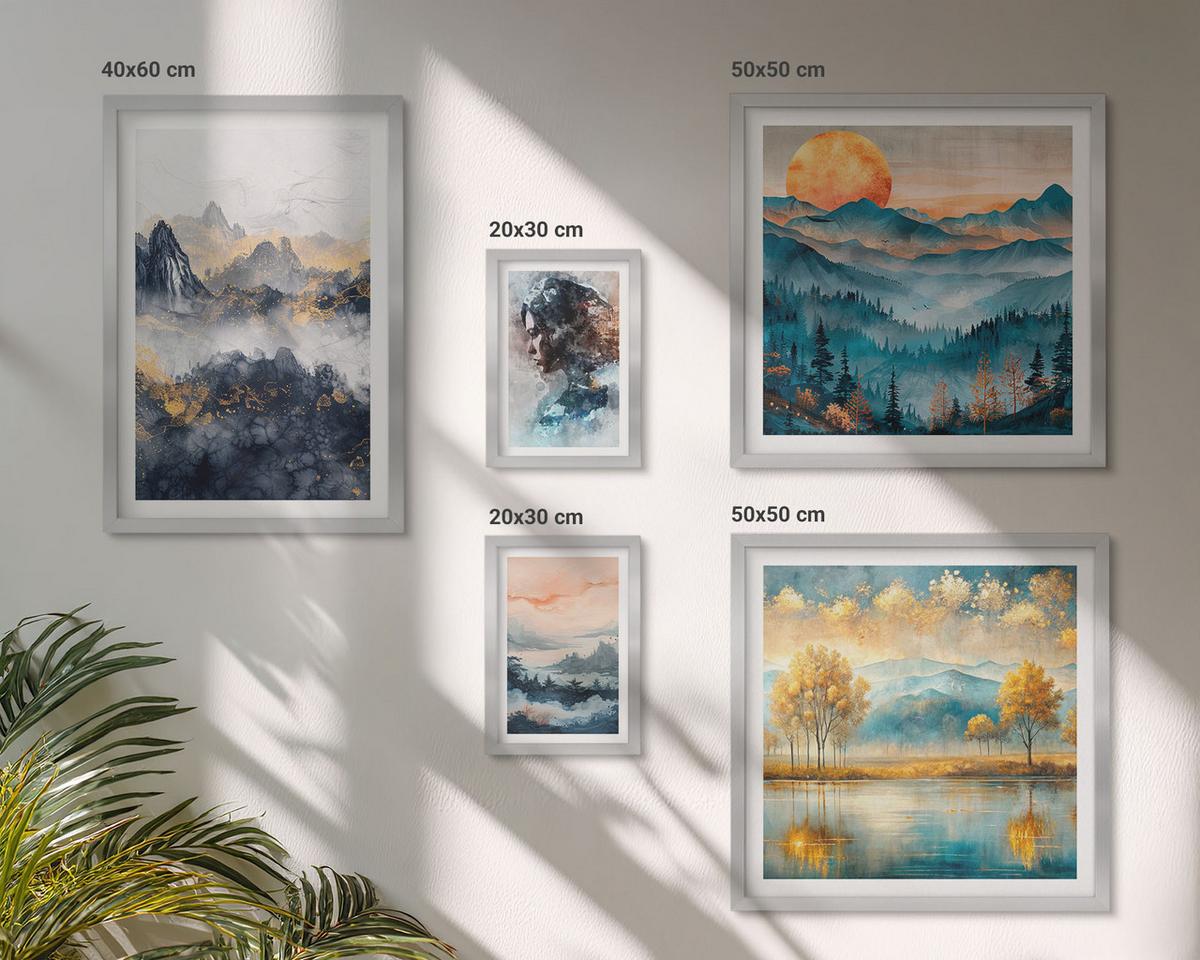 BILDER SET 5er Set - 50x50 cm & 20x30 cm & 40x60 cm Silberner Rahmen - Tropische Pflanzen, Vögel, Natur - Silberfarben, Kunststoff (40/60cm) - TULUP
