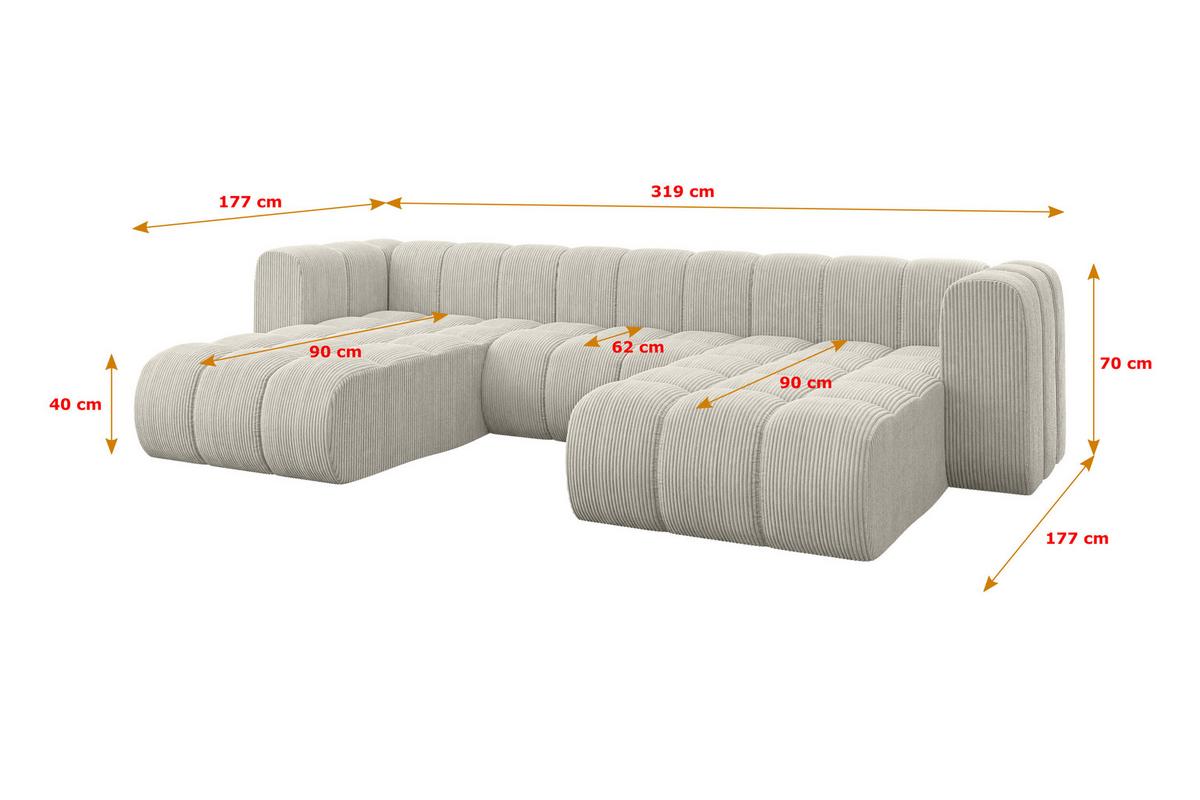 WOHNLANDSCHAFT modulares Sofa Joren-U1 - 319x177x70 cm Creme - Hellgrau/Creme, Holzwerkstoff/Textil (319/70/177cm) - ALTDECOR