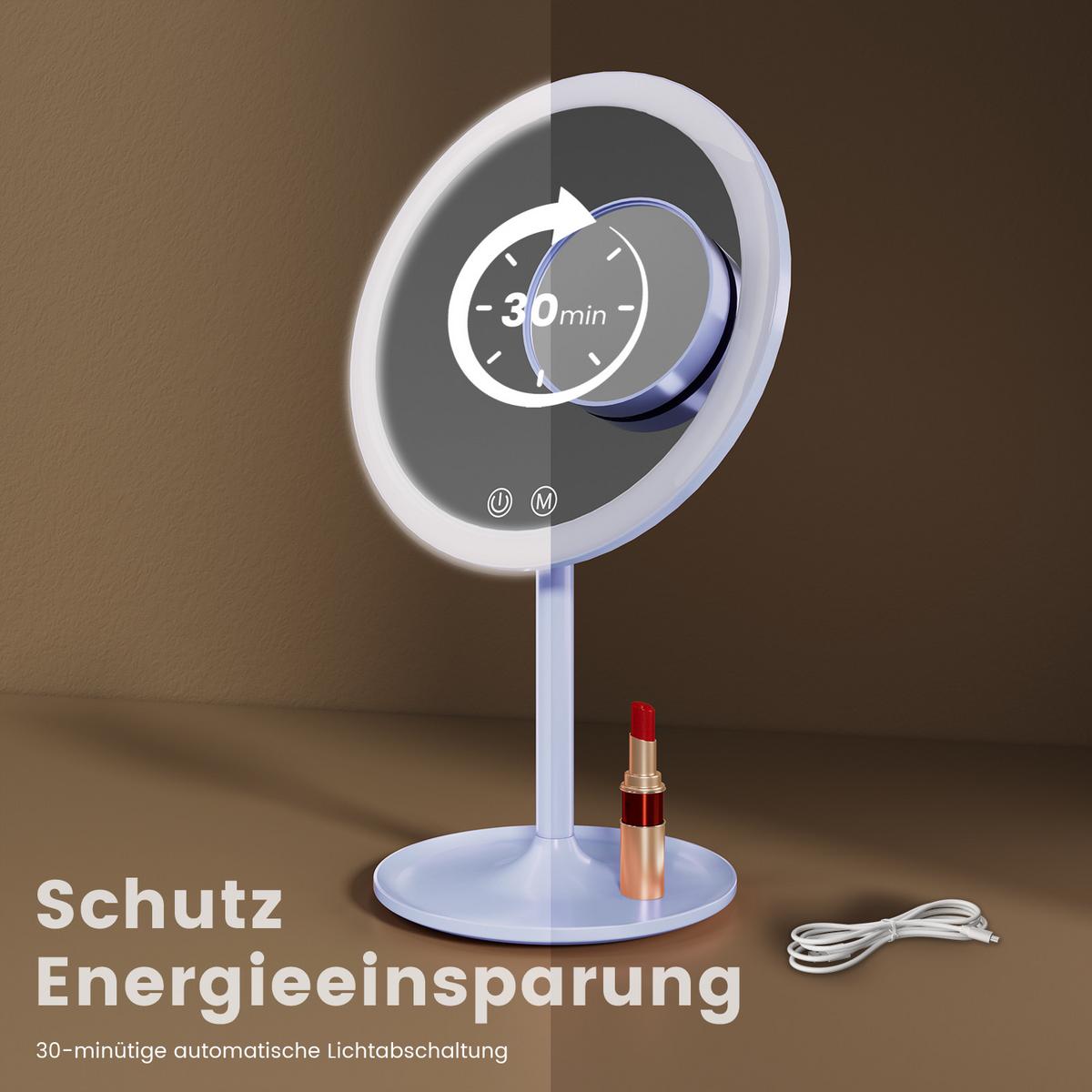 KOSMETIKSPIEGEL mit Licht mit Abnehmbare Saugnapfes, Hellblau, φ20 cm - Blau, Glas (20/35/20cm) - EMKE