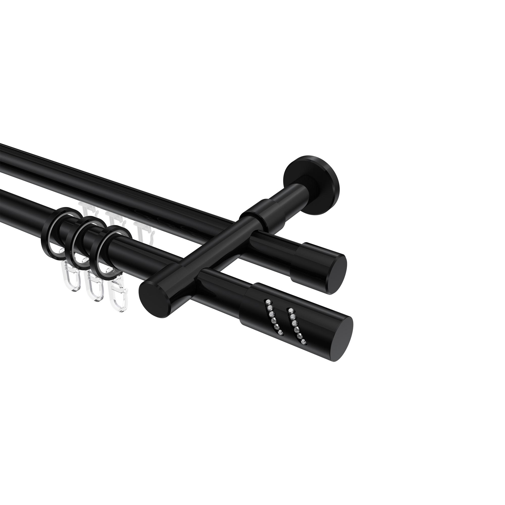 GARDINENSTANGE RUNDROHR-INNENLAUF Prestige Zoena 320 cm (geteilt in 2 x 160 cm), 2-läufig, 20 mm Ø Schwarz - Schwarz, Metall (320cm) - INTERDECO