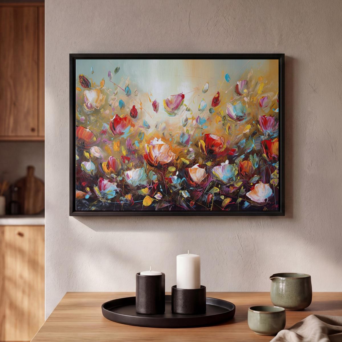 LEINWAND Bilder mit Rahmen - Blumen - Kunst - Natur - Ölgemälde - 40x30 - Multicolor, Textil (40/30cm) - MuchoWow