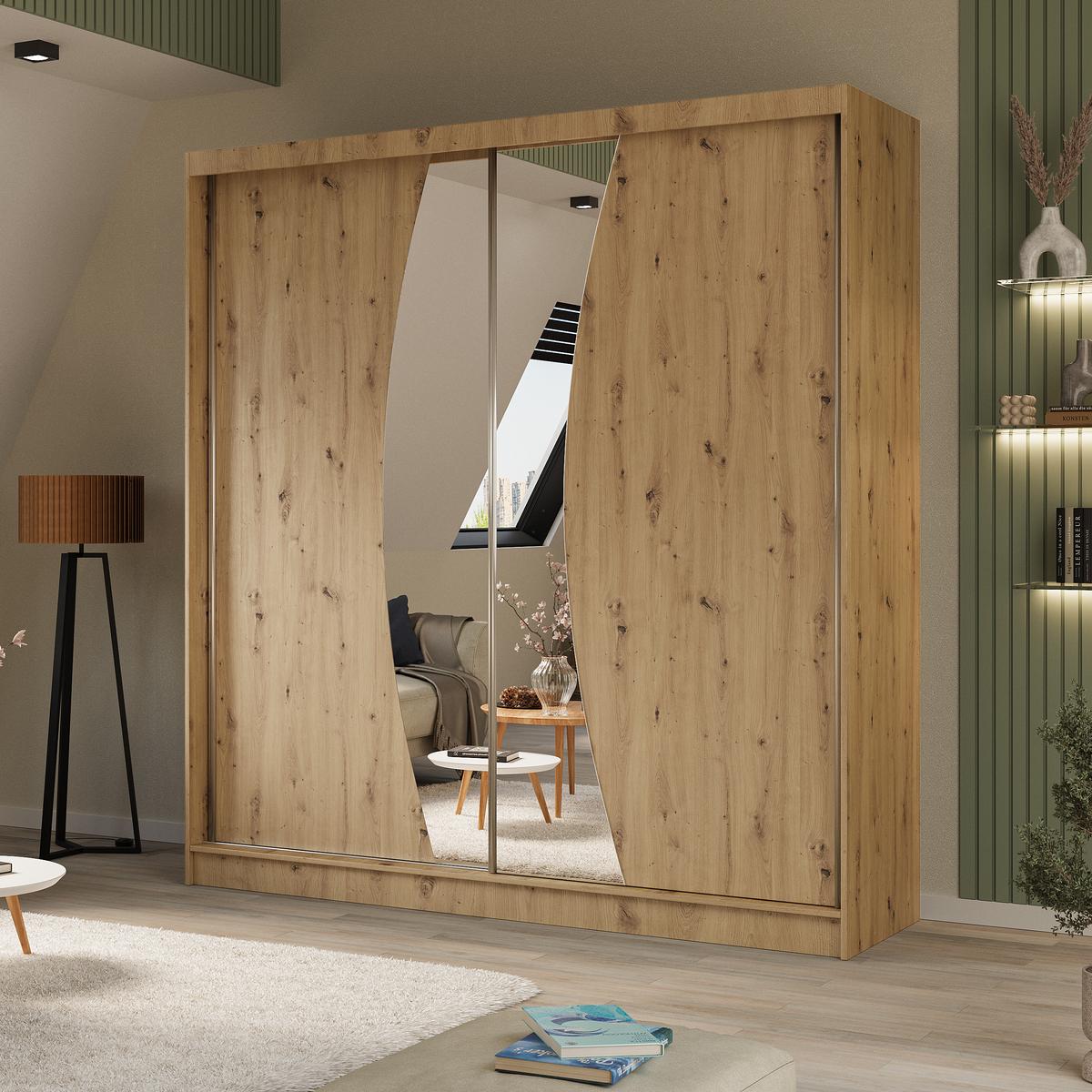 SCHWEBETÜRENSCHRANK Vox II 200/216/61 eiche Artisan mit Spiegel und Schubladen - Eiche Artisan, Holzwerkstoff (200/216/61cm) - Beautysofa