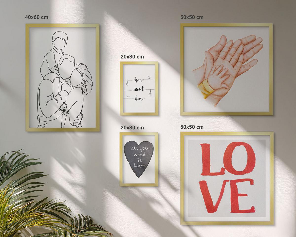 BILDER SET 5er Set - 50x50 cm & 20x30 cm & 40x60 cm Goldrahmen - Weltraum-Astronauten-Sterne - Goldfarben, Kunststoff (40/60cm) - TULUP