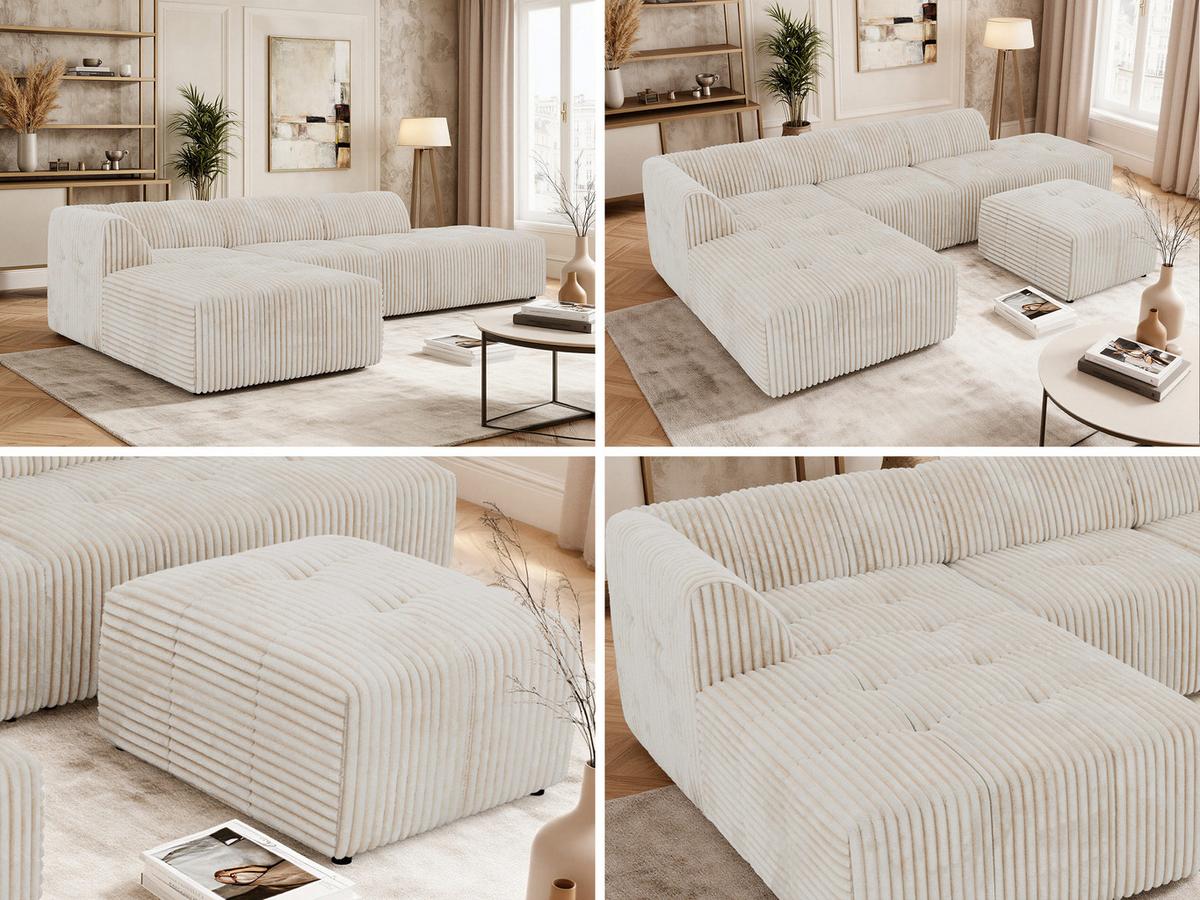ECKSOFA GRIDA 4M L Beige Cord - Links - Beige/Creme, Kunststoff/Textil (335/176cm) - MKS