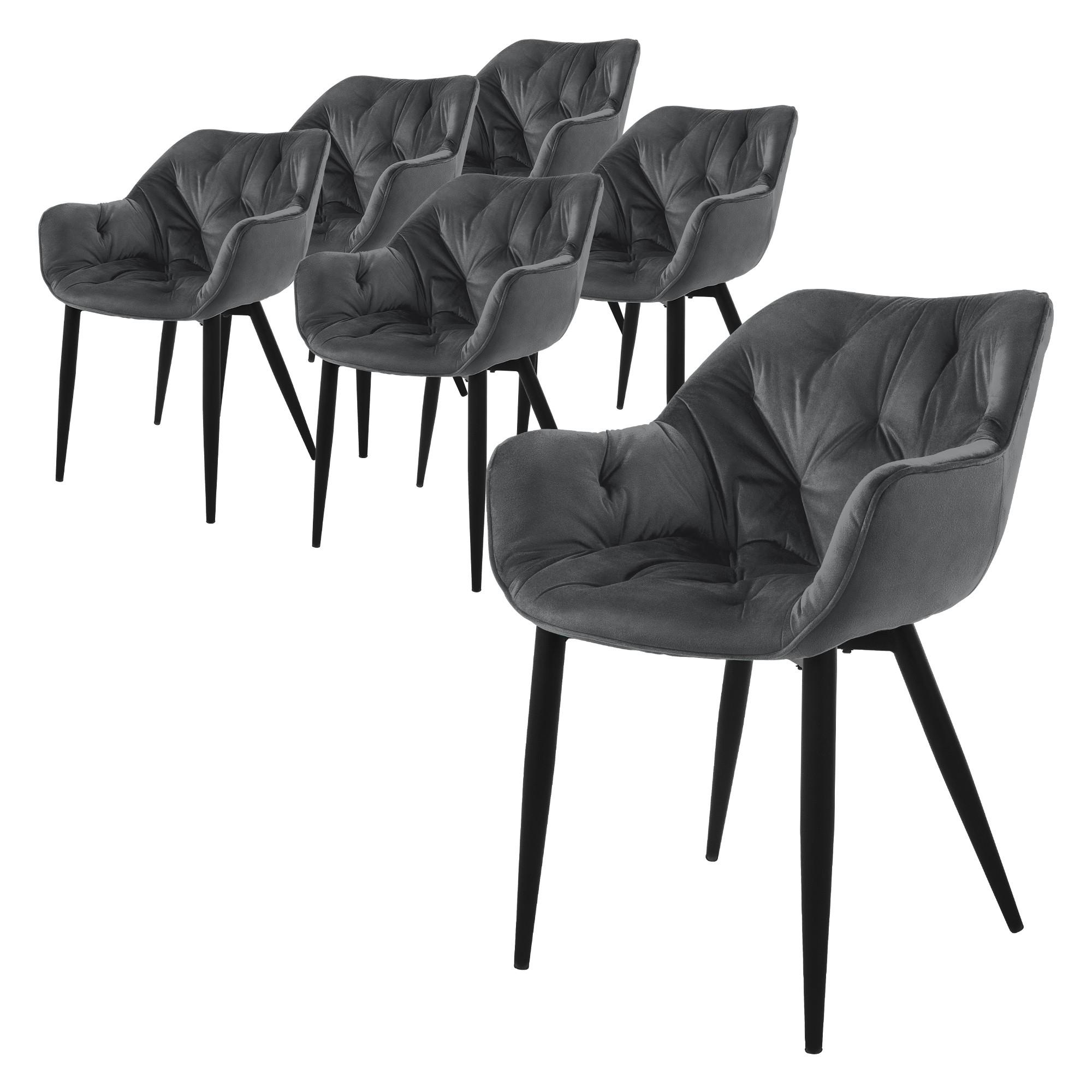 ESSZIMMERSTÜHLE 6er Set Anthrazit Samt - Schwarz/Grau, Metall (67/83/59cm) - ML-DESIGN