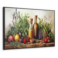 LEINWAND Bilder mit Rahmen - Stilleben - Kräuter - Gewürze - Früchte - Farbenfroh - 150x100 - Grün, Textil (150/100cm) - MuchoWow