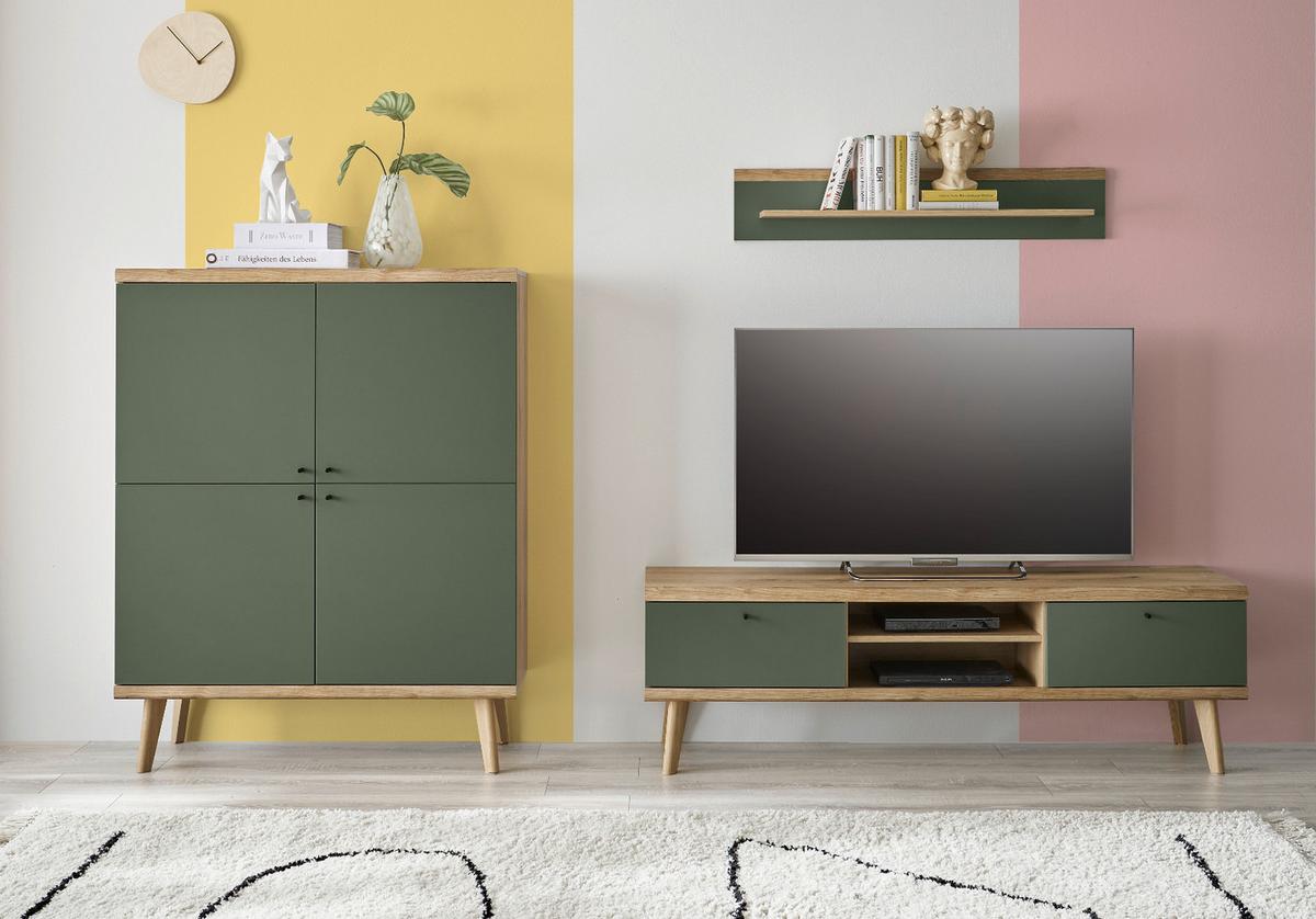 TV-LOWBOARD Salbei grün, Eiche Evoke skandinavisch 160 cm, Fernsehtisch mit Stauraum - Salbeigrün/Eichefarben, Holz/Holzwerkstoff (160/50/40cm) - Furn.Design