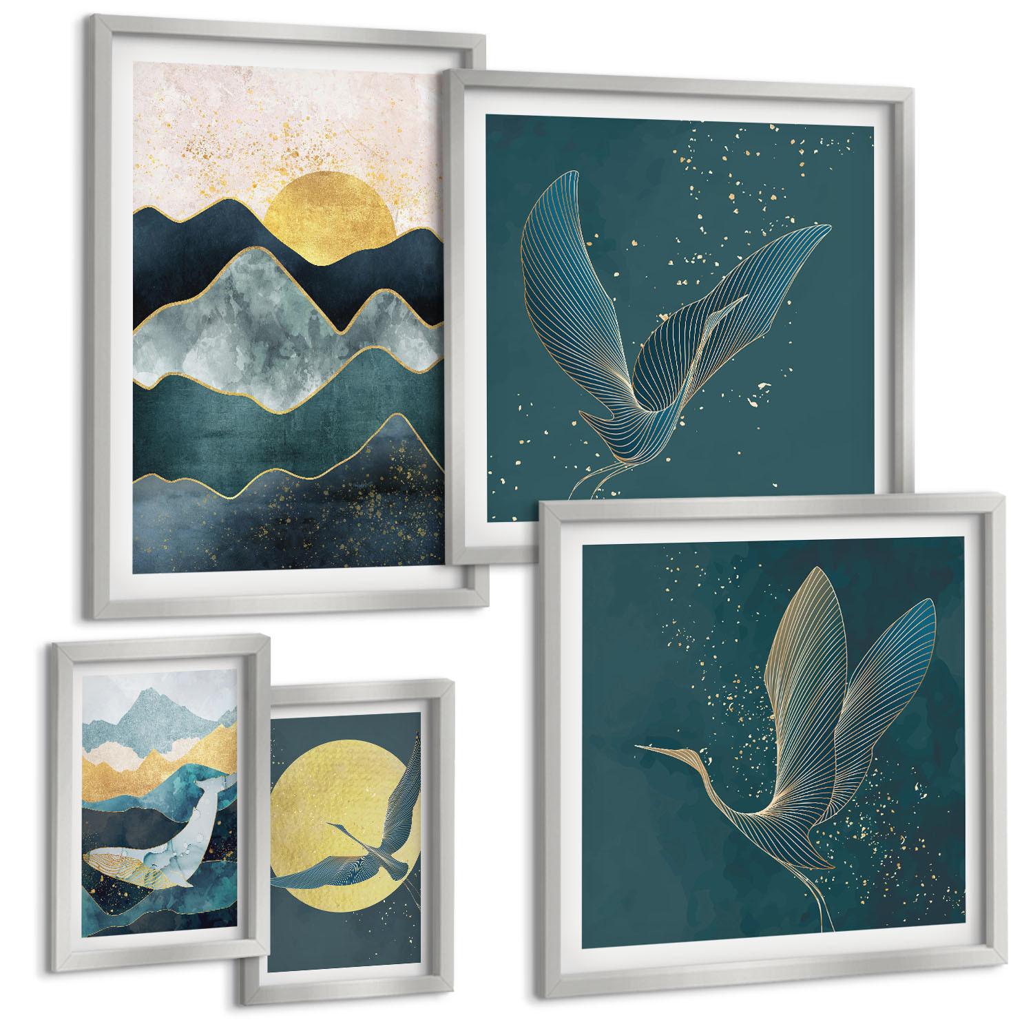 BILDER SET 5er Set - 50x50 cm & 20x30 cm & 40x60 cm Silberner Rahmen - Familie, Liebe, Wärme, Zuhause - Silberfarben, Kunststoff (40/60cm) - TULUP