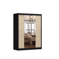SCHWEBETÜRENSCHRANK Vista 01 Schwarz/Sonoma Eiche mit Spiegel ohne LED Beleuchtung 150cm - Alufarben/Schwarz, Glas/Holzwerkstoff (150/200/61cm) - imoebel24