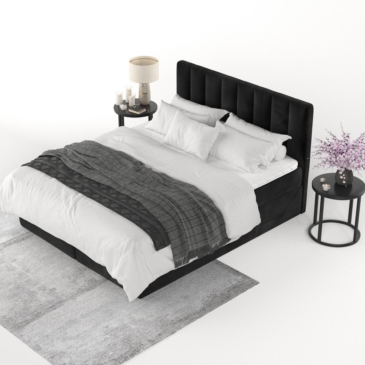 BOXBETT Lusso 140/200 cm Schwarz im Kronos Stoff - Schwarz, Holz/Holzwerkstoff (140/200cm) - AltaBeds