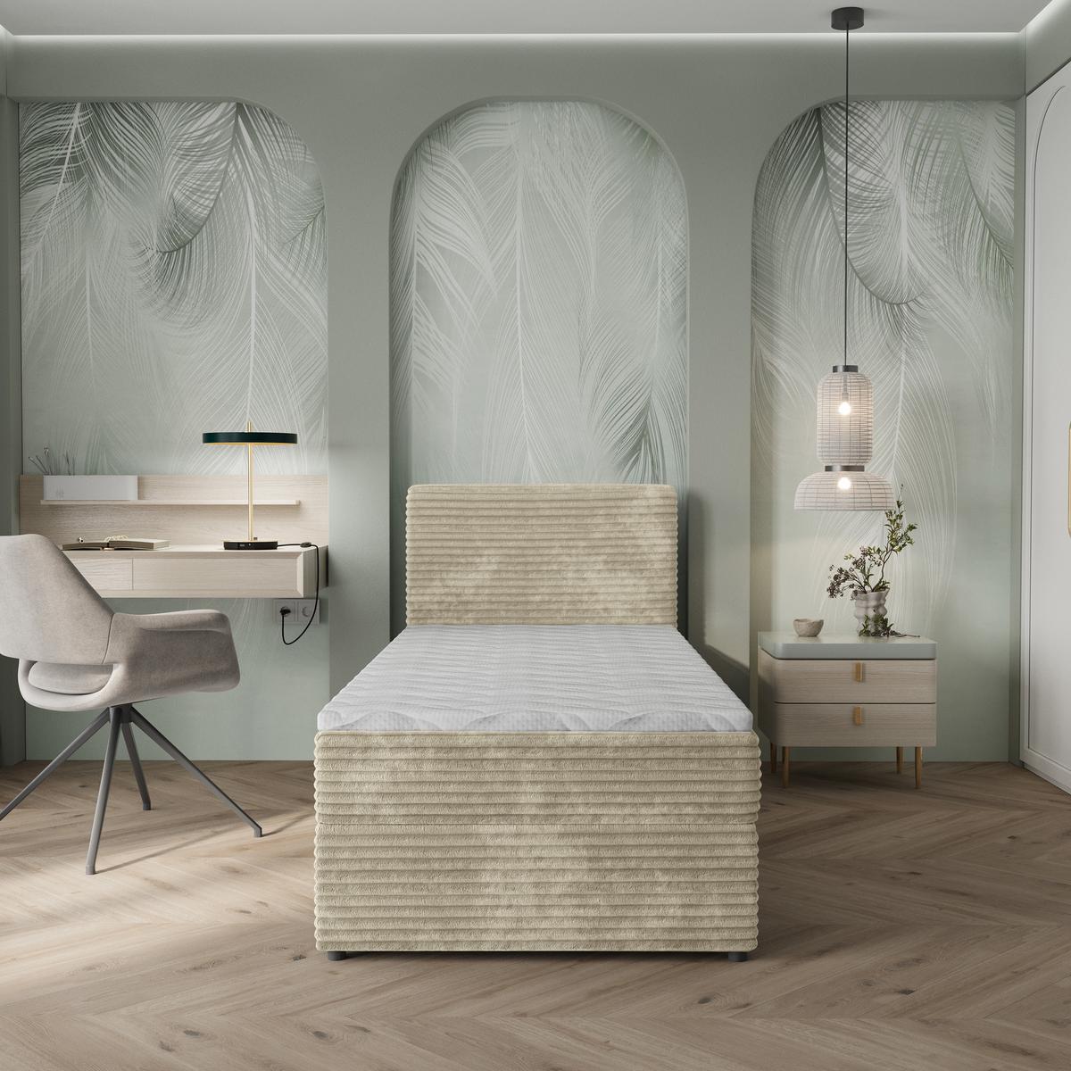 BOXBETT PISA 80 80x200 cm mit Matratze und Topper, H2+H3 - Creme - Creme, Holz (80/200cm) - MASSENO