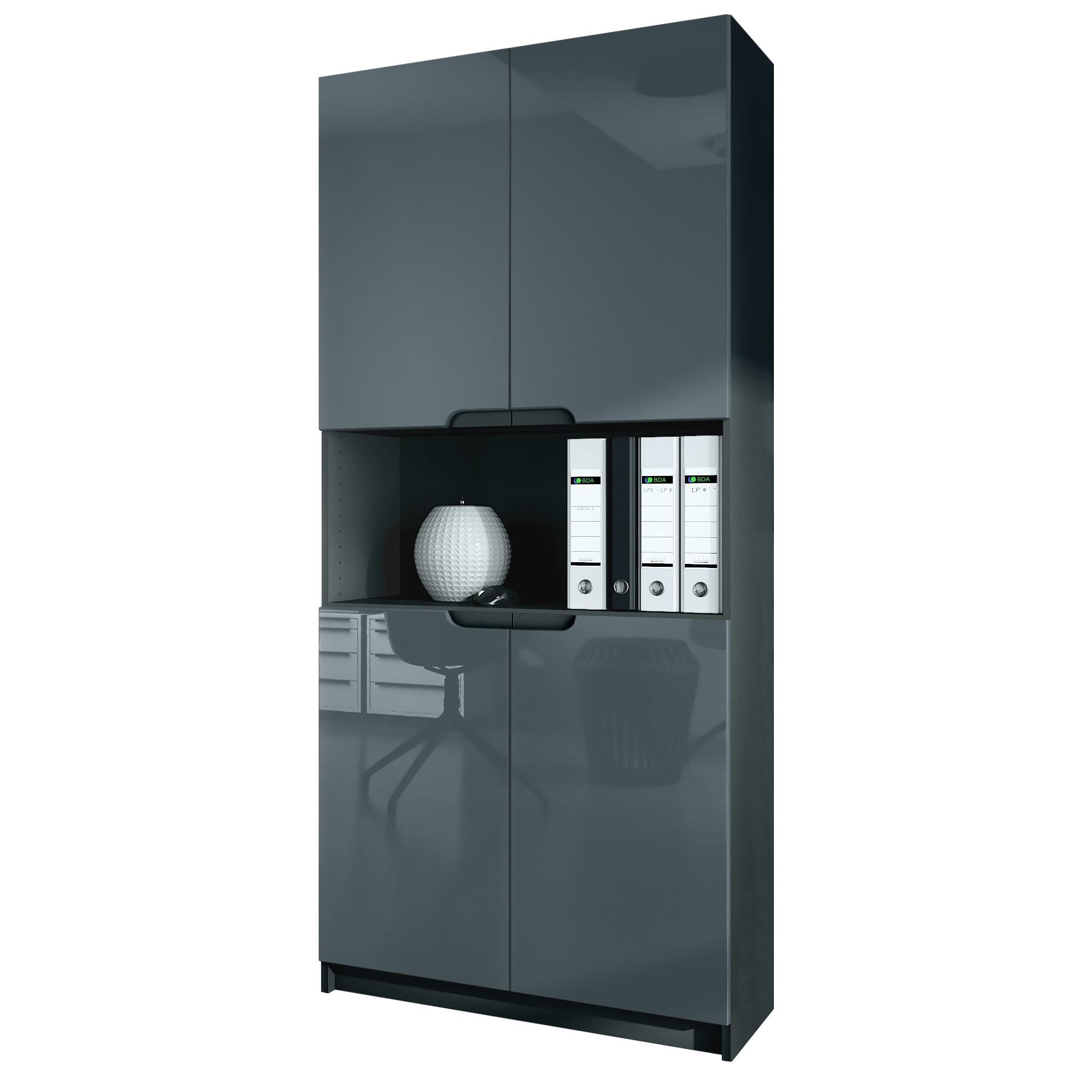 BÜROSCHRANK Logan Fronten in Grau Hochglanz - Grau, Holzwerkstoff (82/184/37cm) - Vladon