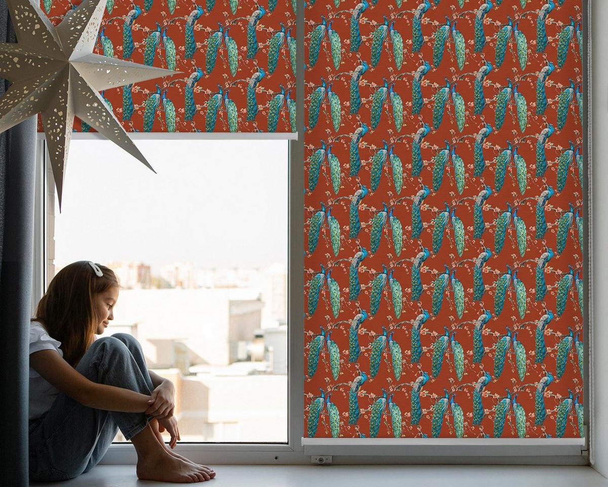 INNENROLLO - Fensterrollo - Rollo - 80x140 cm - Pfauen auf den Ästen - Blau, Kunststoff (80/140/0.5cm) - TULUP