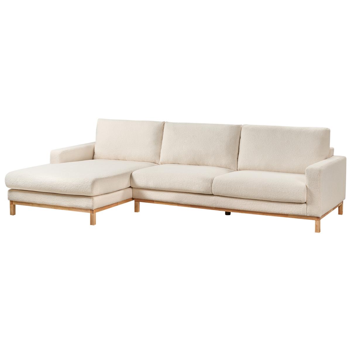 ECKSOFA 4-Sitzer Bouclé Weiß rechtsseitig Siggard - Weiß/Braun, Textil (296/163cm) - Beliani