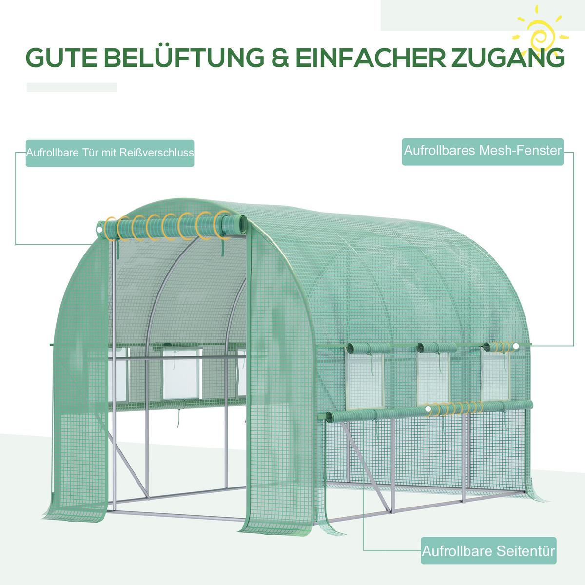 FOLIENGEWÄCHSHAUS, Grün, Verzinkter Stahl, PE - Grün, Kunststoff (200/200/295cm) - Outsunny
