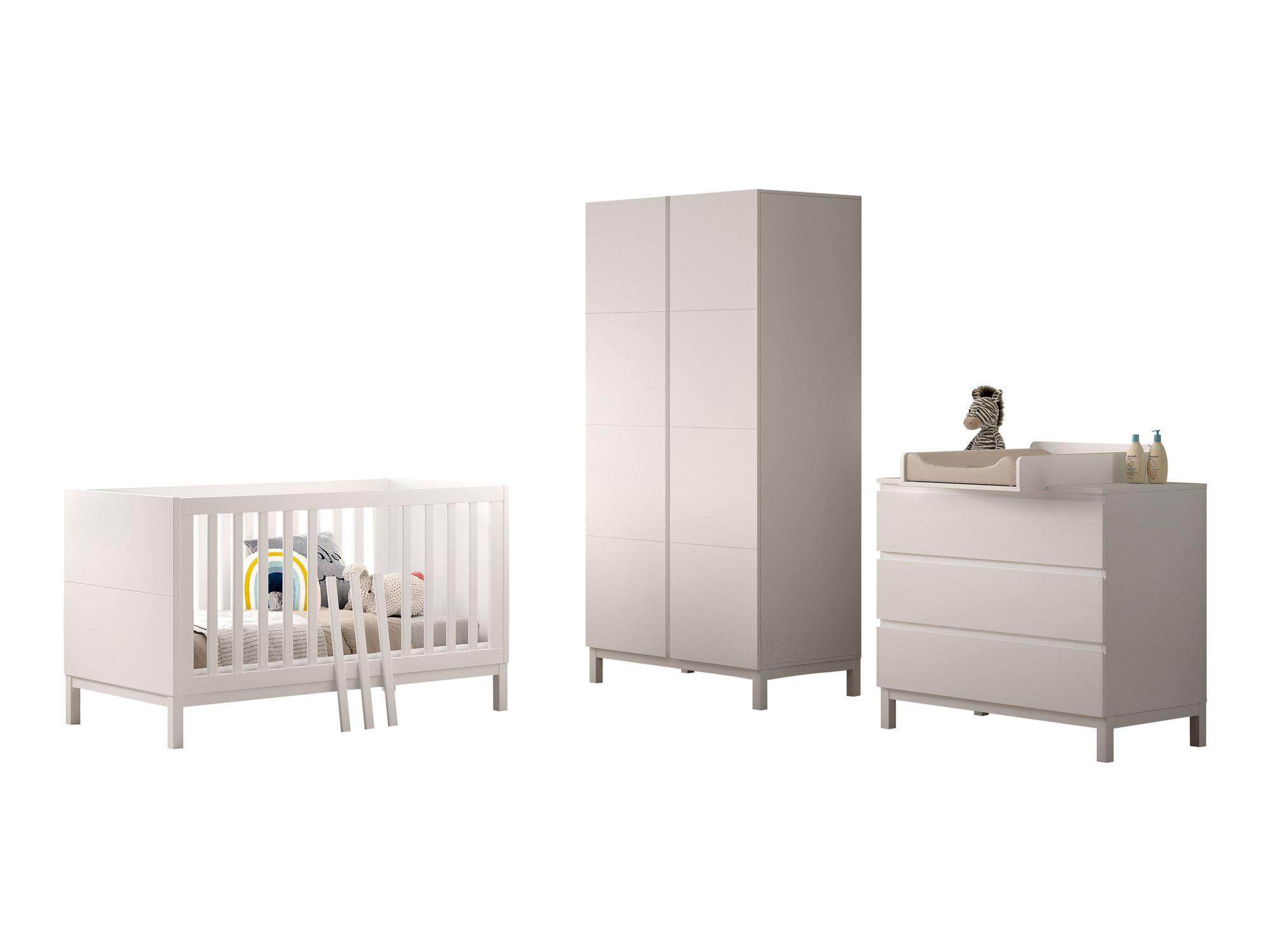 BABYZIMMER SET Keely Kiefer weiß Baby-/Juniorbett Kommode Schrank - Weiß, Holz (58/196/99cm) - 58aufmkessel
