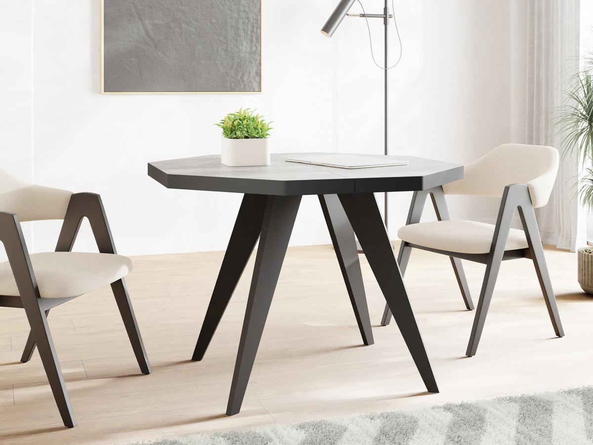 ESSTISCH Diamond Black achteckiger ausziehbarer, Grauer Beton 100-200/100/76 cm - Hellgrau/Schwarz, Holz/Holzwerkstoff (100/200/77cm) - WFL GROUP