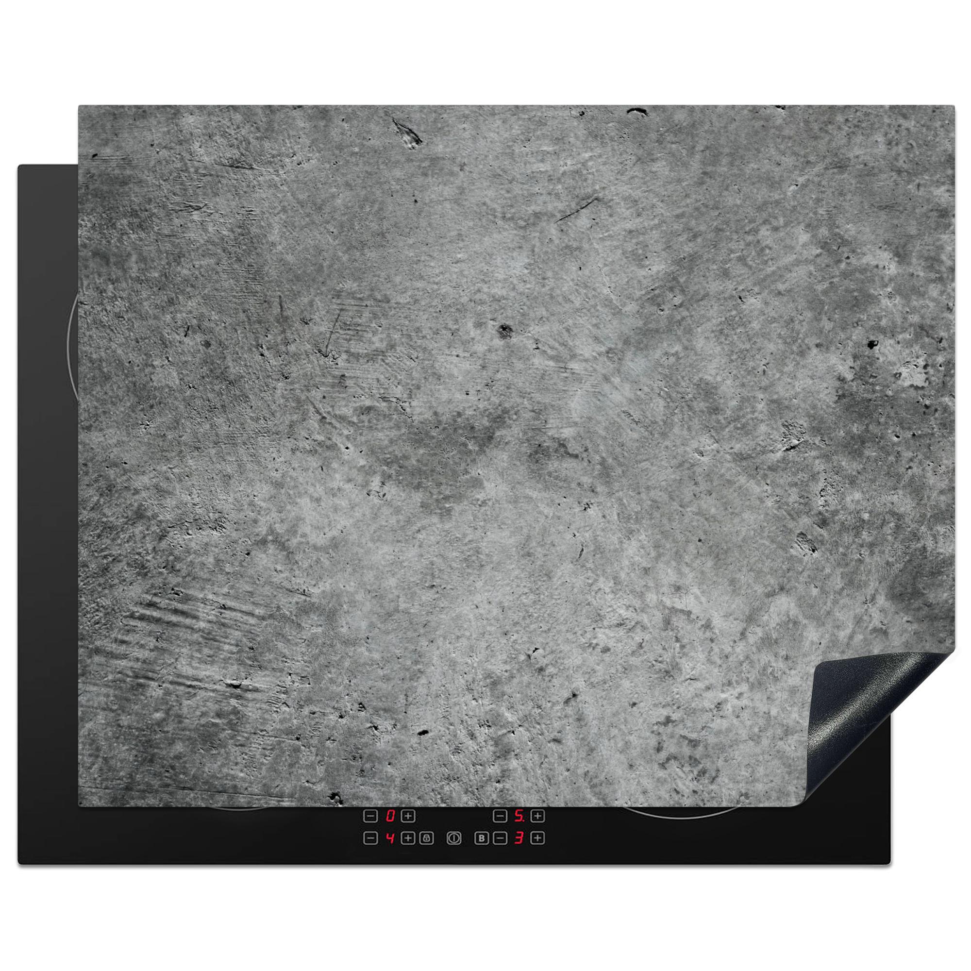 HERDABDECKPLATTE Beton - Schiefer - Grau -Betonstruktur Herdabdeckung Induktionsfeld 65x52 cm - Grau, Kunststoff (65/52/0.2cm) - MuchoWow