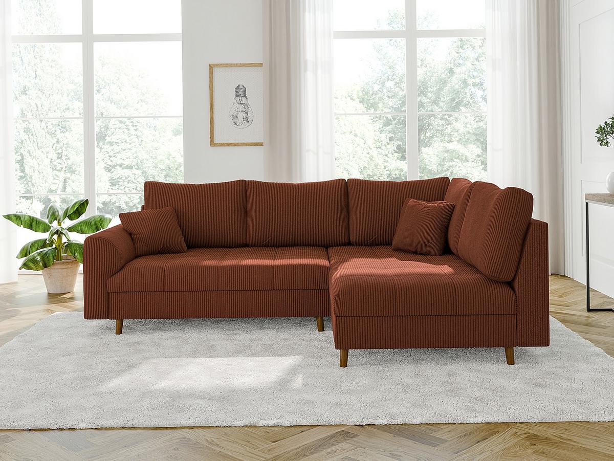 ECKSOFA Alma Terrakotta Cord - Ottomane rechts - Terracotta/Braun, Holz/Textil (231/161cm) - S-Style Möbel