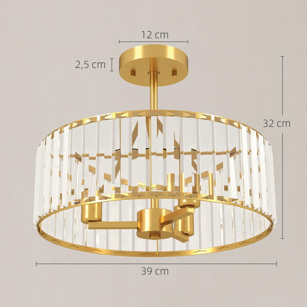 DECKENLEUCHTE Metall Kristall Gold - Goldfarben, Metall (39/39/32cm) - HOMCOM