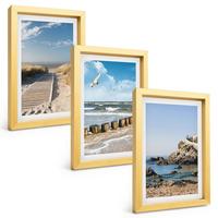 BILDER SET 3er Set - 20x30 cm Goldrahmen - Strand Holzsteg Klippen - Goldfarben, Kunststoff (20/30cm) - TULUP