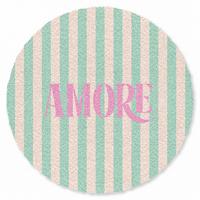 FUSSMATTE Rosa – Grün – Streifen – Amore 90x90 cm - Mintgrün, Kunststoff (90/0.4cm) - MuchoWow