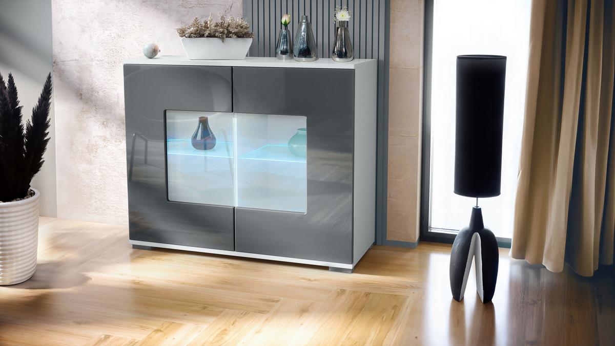 KOMMODE Grömitz Grau Hochglanz - Grau, Holzwerkstoff (92.5/75.5/35cm) - Vladon