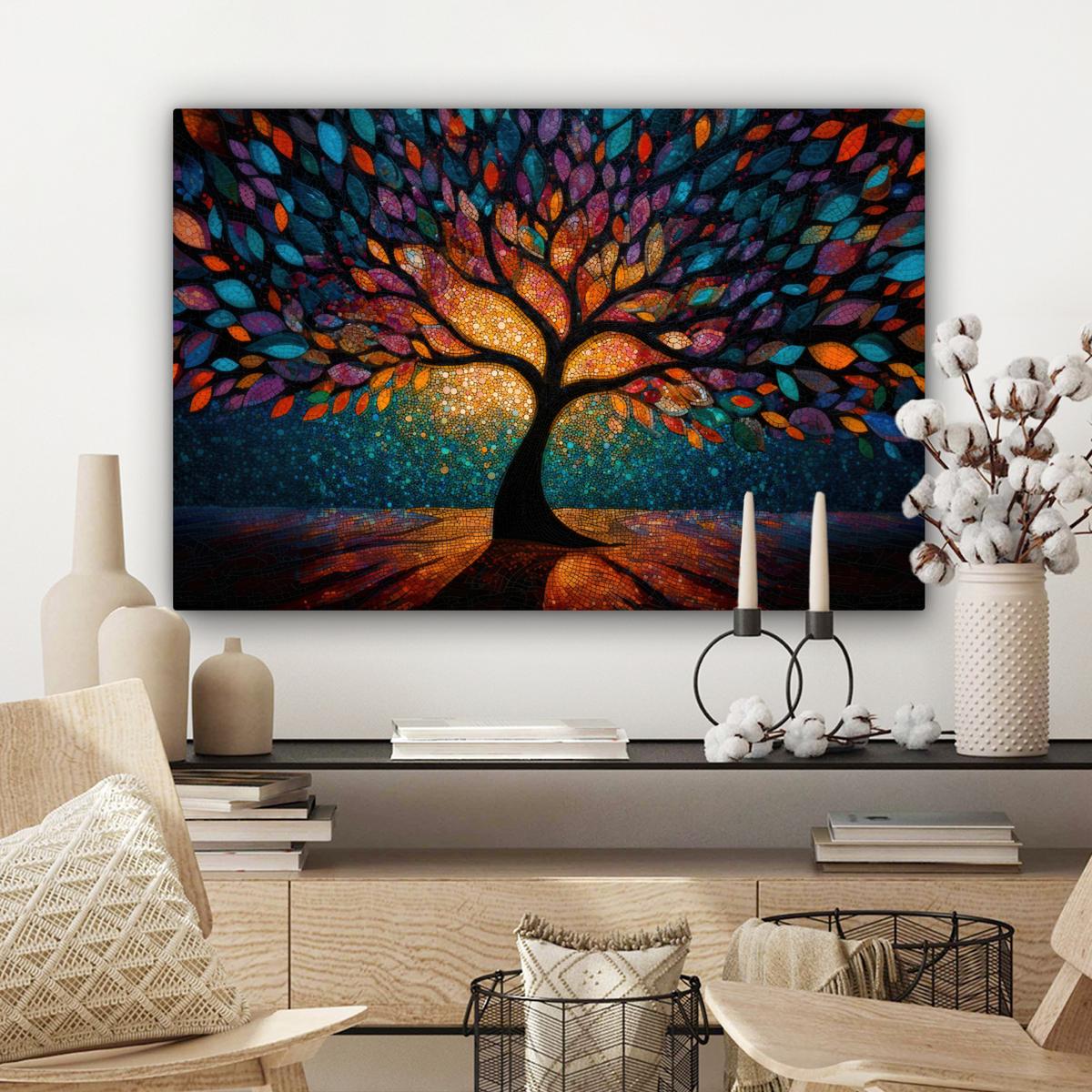 LEINWANDBILD Mosaik - Bunt - Baum - Äste Gemälde 60x40 cm - Multicolor, Textil (60/40cm) - MuchoWow