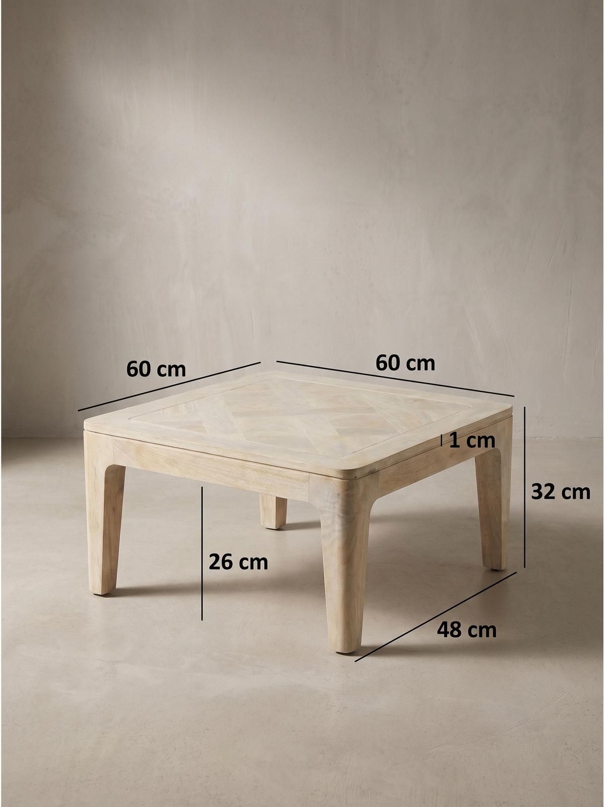 SOFATISCH LOIRE, Mango Massivholz, handgefertigt, Weiß-Mango, 60 x 60 x 32 cm - Beige/Weiß, Holz (60/60/32cm) - KADIMA DESIGN