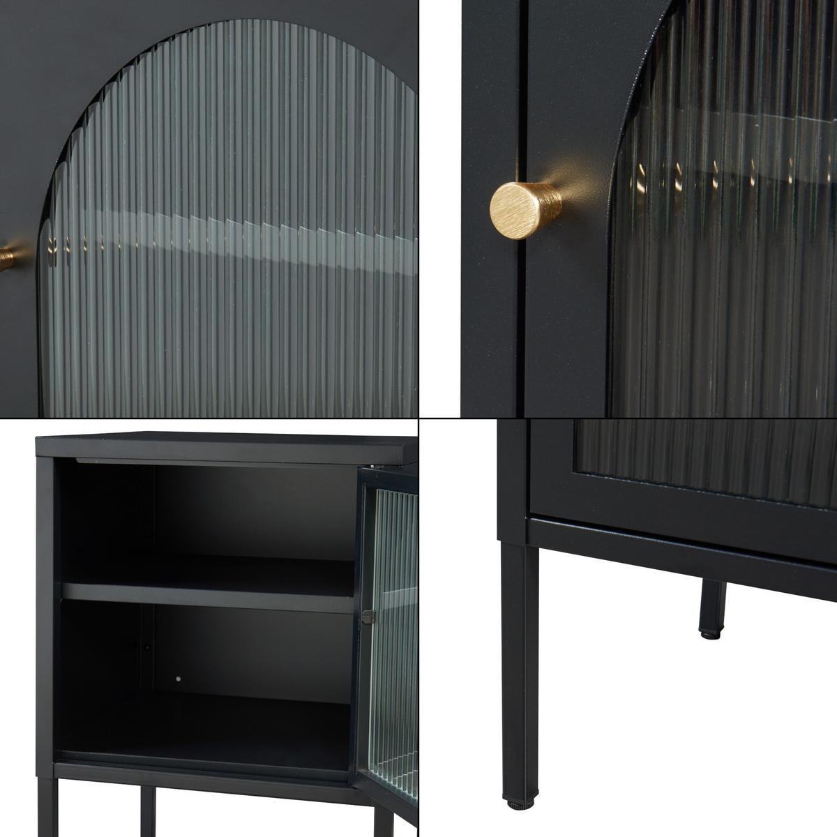 NACHTSCHRANK Karlskrona - Schwarz, Glas/Metall (42.5/60/40cm) - [en.casa]