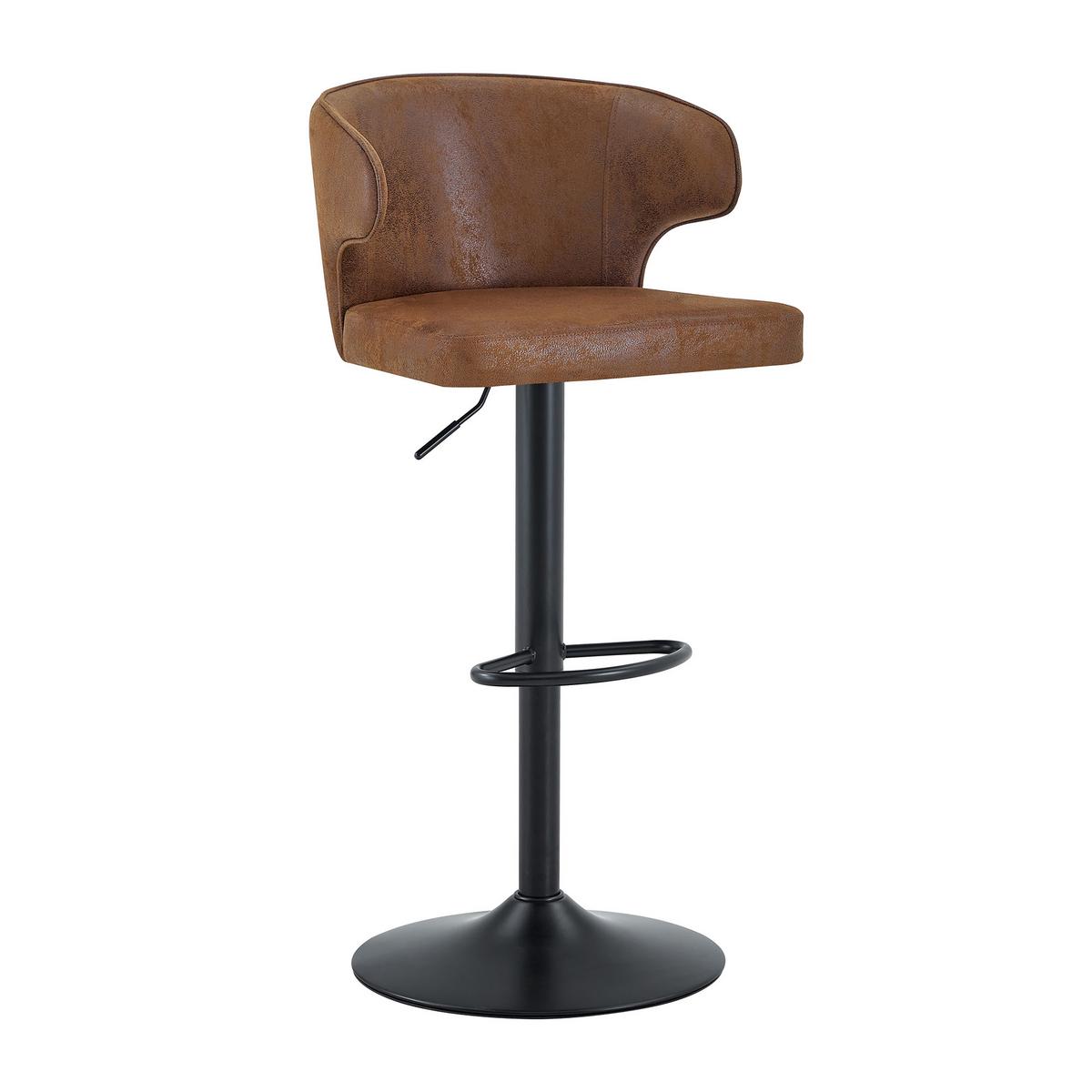 BARHOCKER 2er Set Braun Höhenverstellbar mit Lehne & Fußstütze - Braun, Textil (49.7/110/45cm) - Urban Meuble