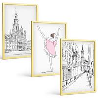 BILDER SET 3er Set - 40x60 cm Goldrahmen - Stilvolle Ballerinen und Architektur - Goldfarben, Kunststoff (40/60cm) - TULUP