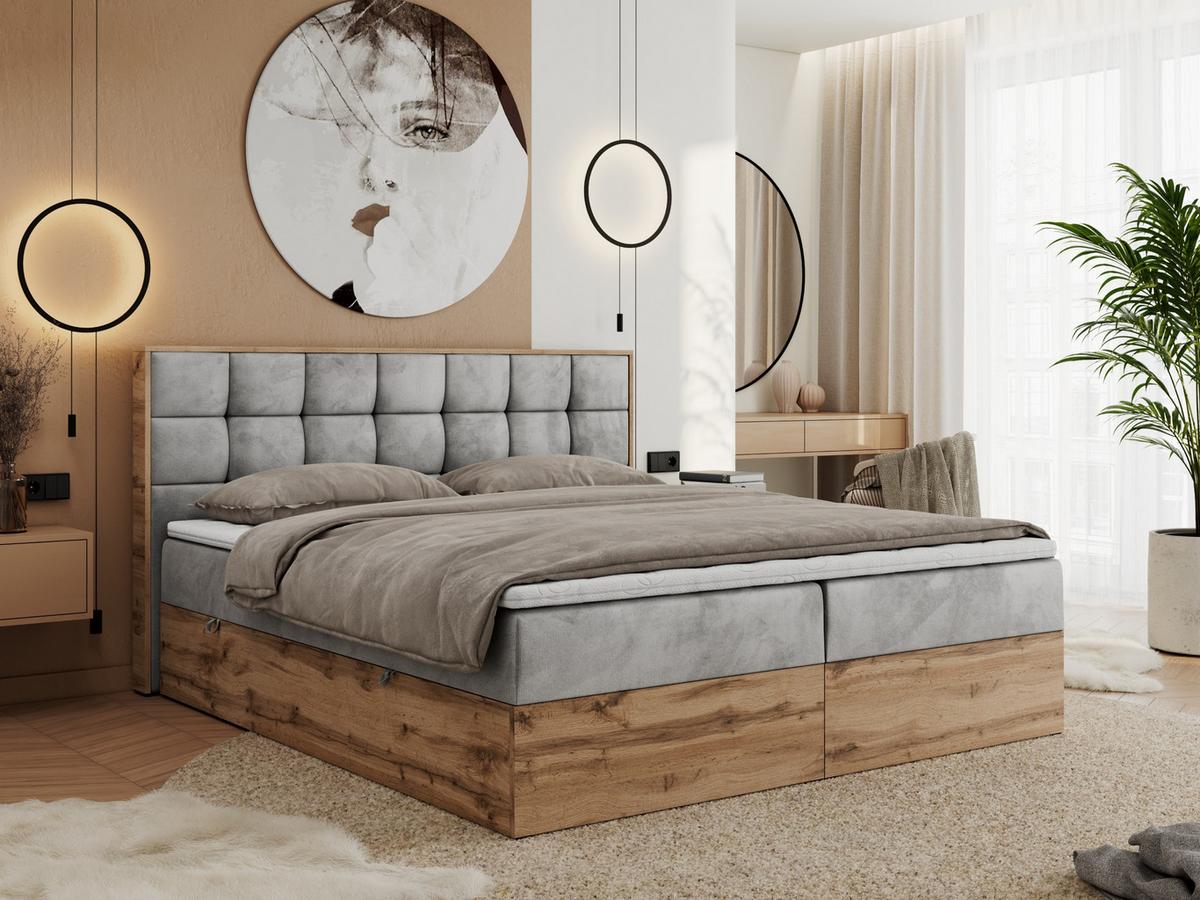 BOXBETT ALBERO 1 - 140/200 Hellgrau Velvet - H4 - Hellgrau, Holz/Textil (140/200cm) - MKS