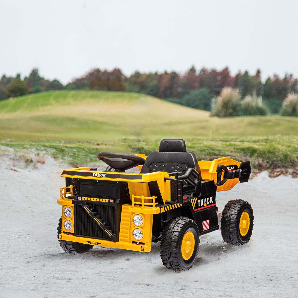 ELEKTRISCHER Traktor mit Schaufel 12 V Kinder Aufsitztraktor, Kinder Elektroauto - Gelb, Kunststoff/Metall (97/63/53cm) - AIYAPLAY