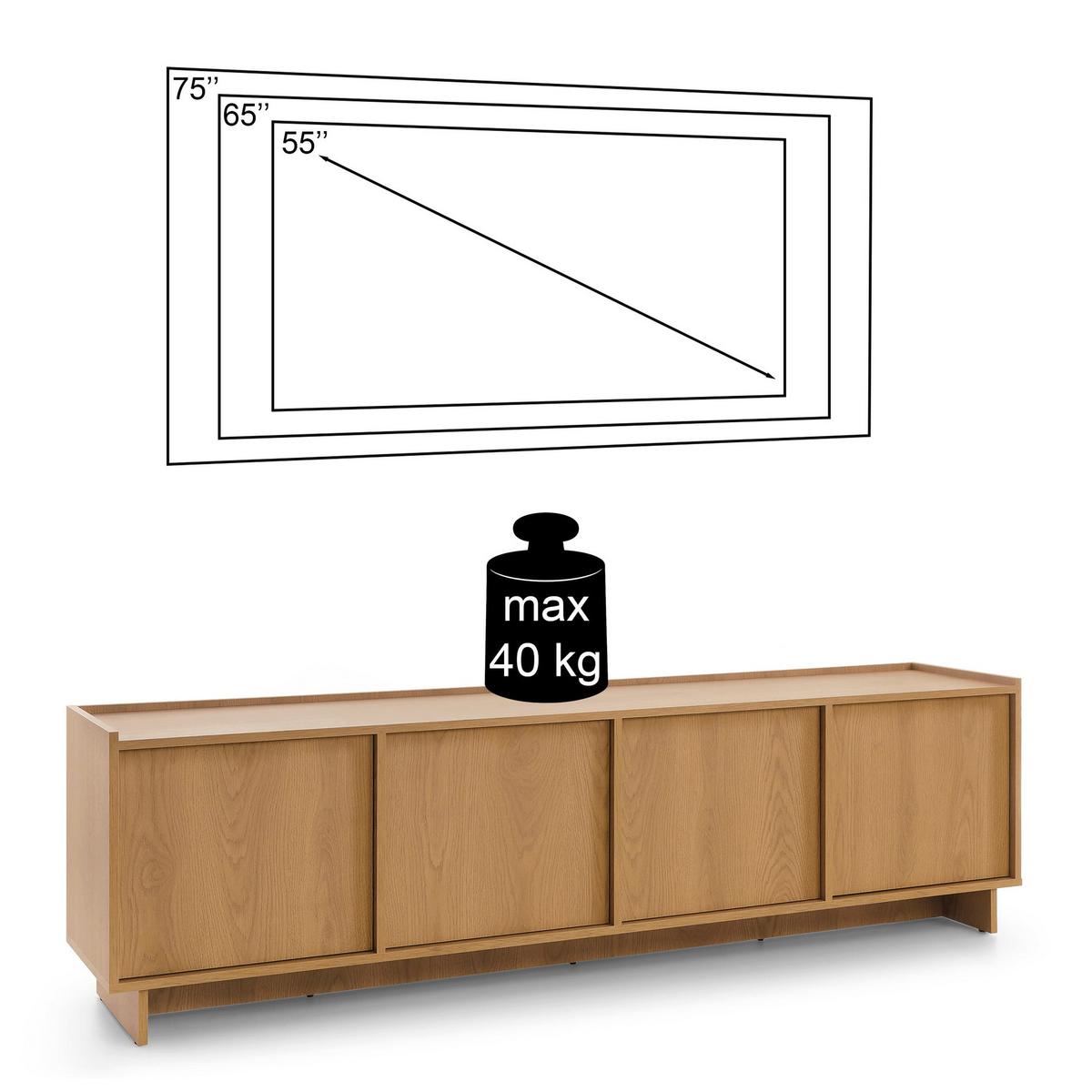 TV-LOWBOARD Yasumi 195 cm - Eichefarben, Holzwerkstoff (195/55/39cm) - Selsey