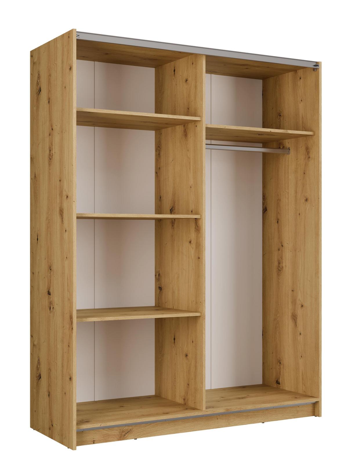 KLEIDERSCHRANK Beralto Braun 150/198,5/63,5 cm – mit Spiegel und Lamellenfront - Braun, Holzwerkstoff (150/198.5/63.5cm) - AX Living