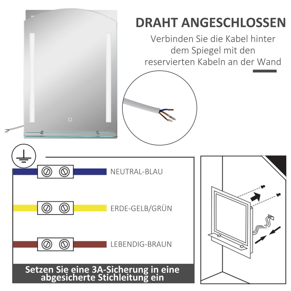 BADSPIEGEL mit Beleuchtung, Wandspiegel mit 3 Lichtfarben, IP44 Lichtspiegel - Silberfarben, Glas (12/70/50cm) - Kleankin