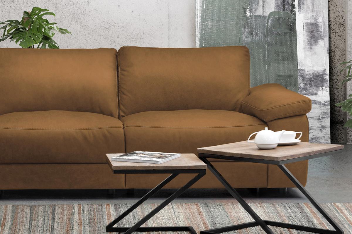 ECKSOFA XL MOTORISCHER RELAXFUNKTION LOLA Orange Leder Relaxfunktion - Cognac/Schwarz, Leder (304/178cm) - KAWOLA
